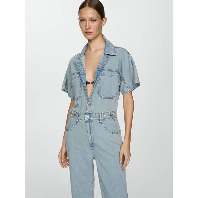 MANGO Denim Jumpsuit With Multi-Position Buttons |Blå |S