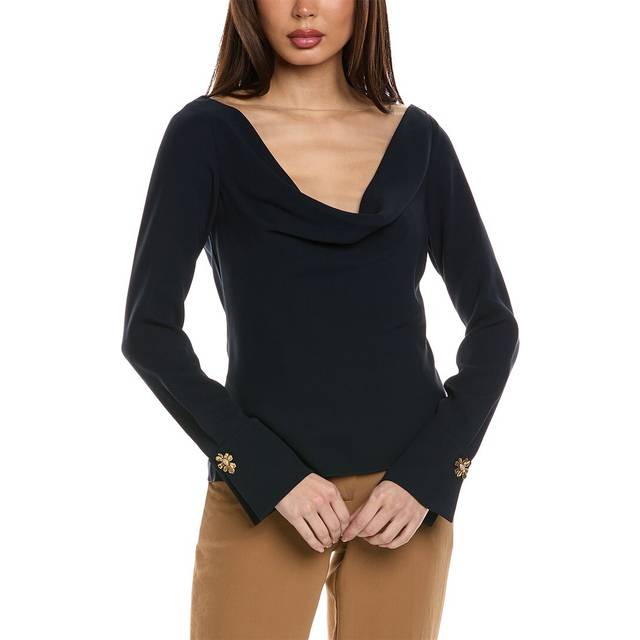 Oscar De La Renta Cowl Neck Silk-Blend Blouse