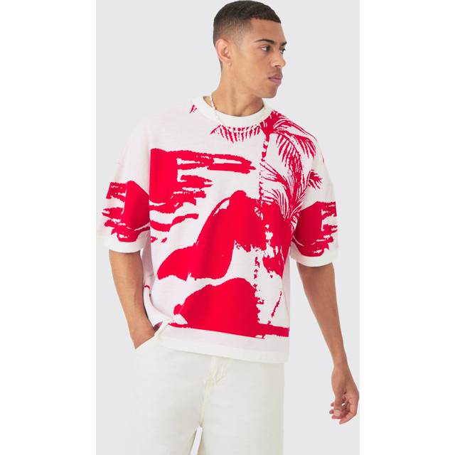 Oversized Line Scenic Knitted T-shirt - White - XL