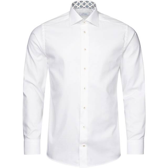 ETON Contemporary Fit White Semi Solid Cotton & Tencel Lyocell Print Effect Herr Långärmade Skjortor Stl. 40 - Från Magasin - Hvid (40)