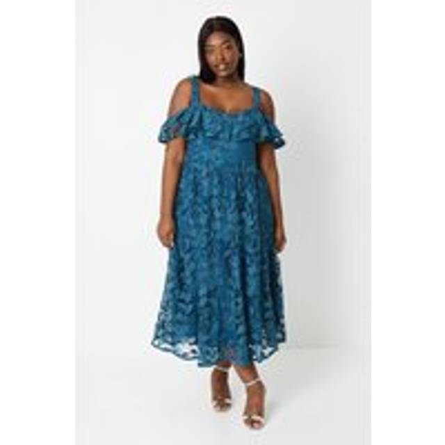 Coast Womens Midi Dress Navy Lace Floral Bardot Neckline Sleeveless
