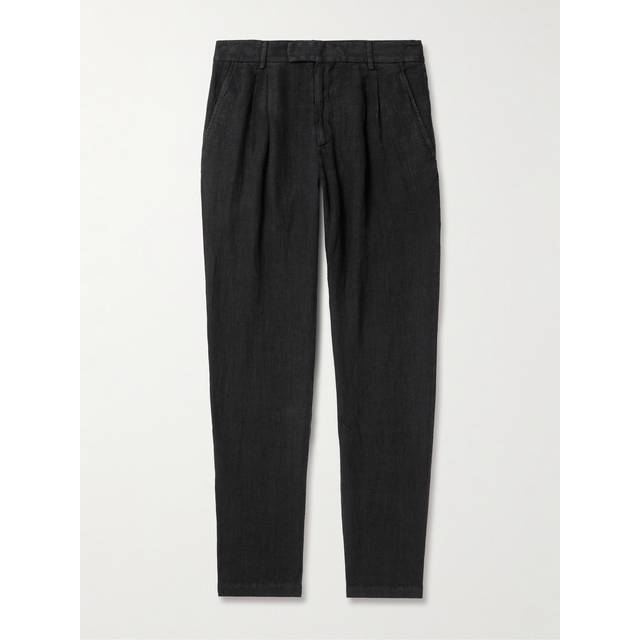 Mr P. - Steve Tapered Pleated Organic Cotton and Linen-Blend Trousers - Men - Black - 40
