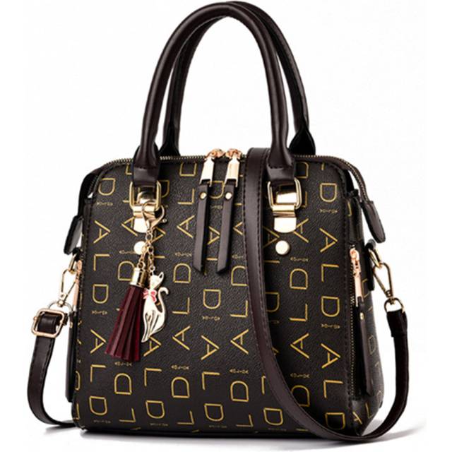 B03 Black Letter Fashion One-shoulder Handbag for Going Out Casual Large-capacity PU Leather Bag for Ladies Shopping