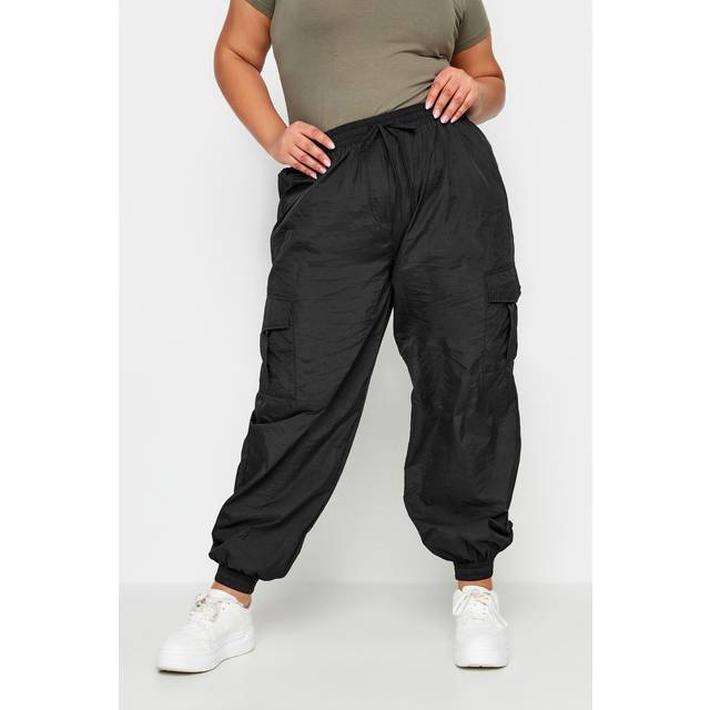Yours Curve Black Cargo Pocket Parachute Trousers, Women's Curve & Plus Size, Yours - 14