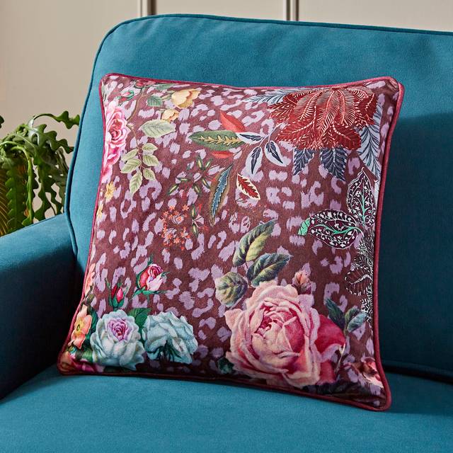 Leopard Floral Square Cushion Cover - Purple