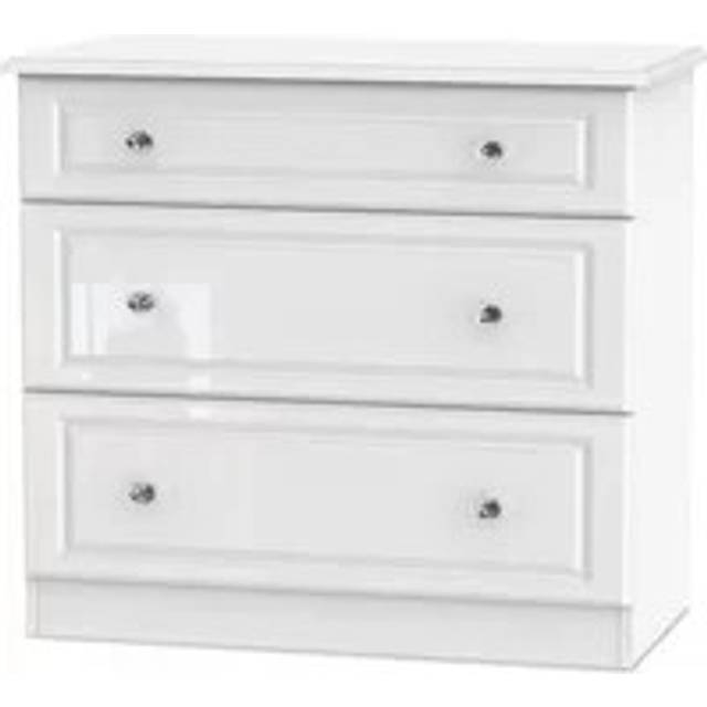 Welcome Balmoral White High Gloss 3 Drawer Deep Low Chest of Drawers Assembled
