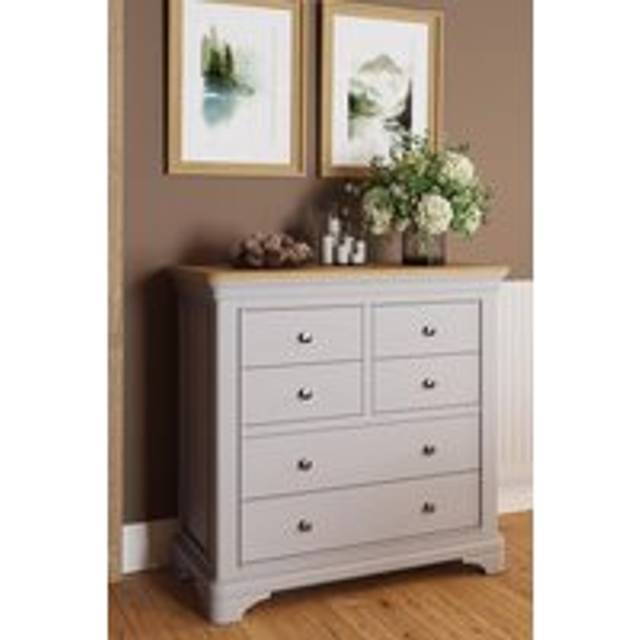 Solid Oak Chest Of 6 Drawers Dove Grey Ready Assembled - One Size