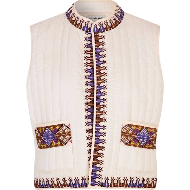 Lollys Laundry, Vests, female, Beige, L, Quilted Vest with Embroidered Details