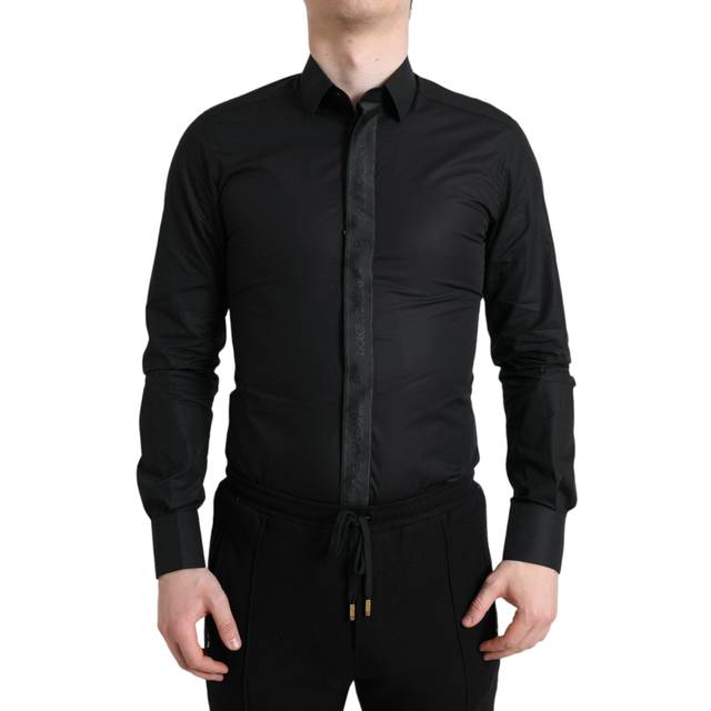 Dolce & Gabbana Black Cotton Logo Formal GOLD Dress Shirt - IT37 | XS