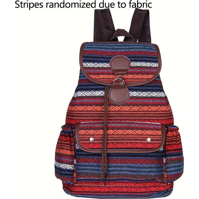 (Red) Vintage Drawstring Travel Backpack, Fashion Multi-pocket Casual Knapsack
