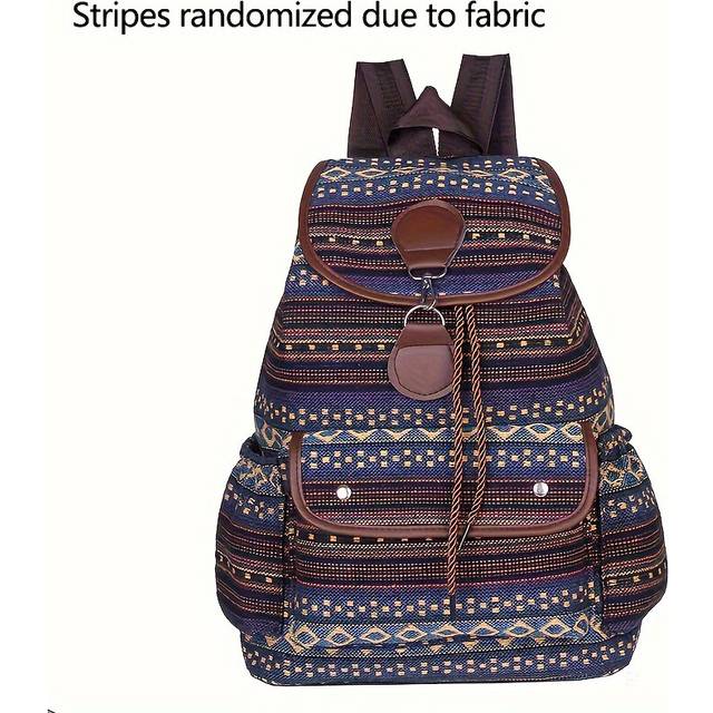(Blue) Vintage Drawstring Travel Backpack, Fashion Multi-pocket Casual Knapsack