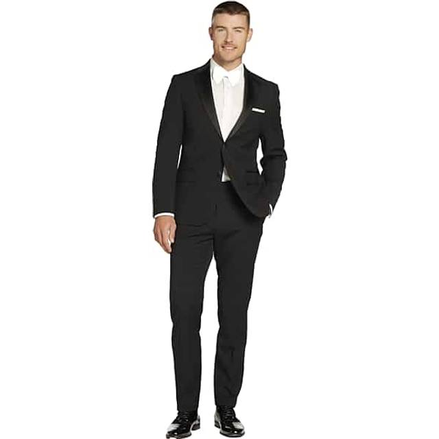 Tommy Hilfiger Modern Fit Wool Blend Tuxedo Jacket Formal Black - Size: 43 Long