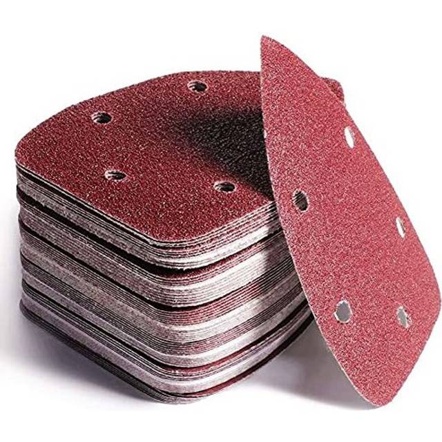 KAHEIGN 60Pcs Mouse Detail Sanding Sheets, 5 Holes Hook and Loop Sander Pad Assorted 40/60/ 80/120/ 180/240 Grits Mouse Sanderpaper for 140mm Detail