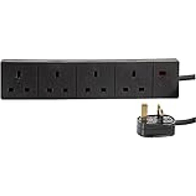 Scan 1m 4 Gang UK Mains Power Extension Lead Black