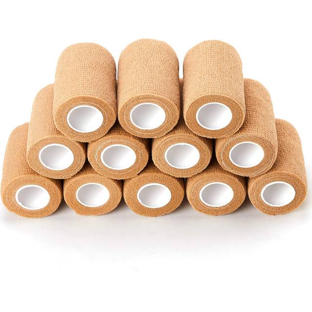 12 Rolls Self Adhesive Bandage Wrap, 7.5cm X 4.5m, Cohesive Bandages Vet Wrap Bandage Tape (Beige)