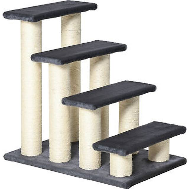PawHut Dog Steps for Bed 4 Step Pet Stairs ladder for Dog Cat Scratch Post Grey