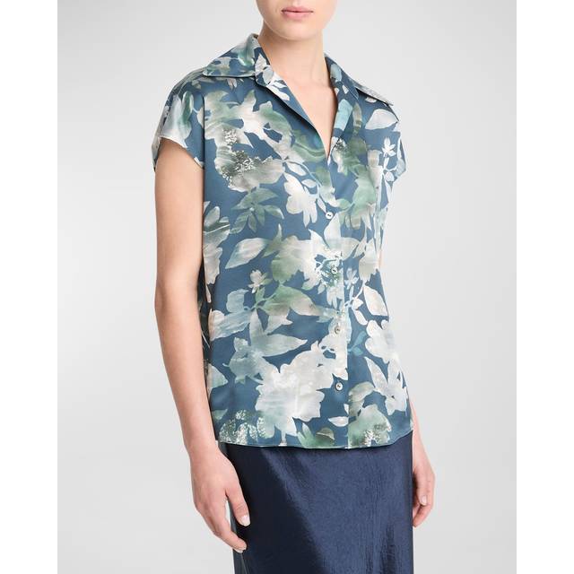 Vince Shimmer Lake Ruched Silk Blouse