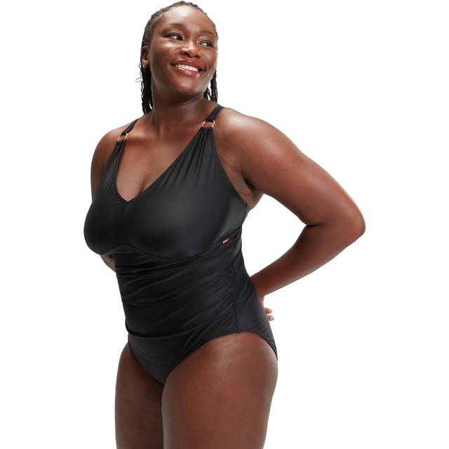 Women's Plus Size Shaping V Neck Swimsuit Black