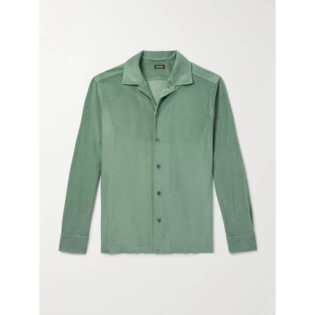 Zegna - Camp-Collar Cotton and Silk-Blend Terry Shirt - Men - Green - XXL