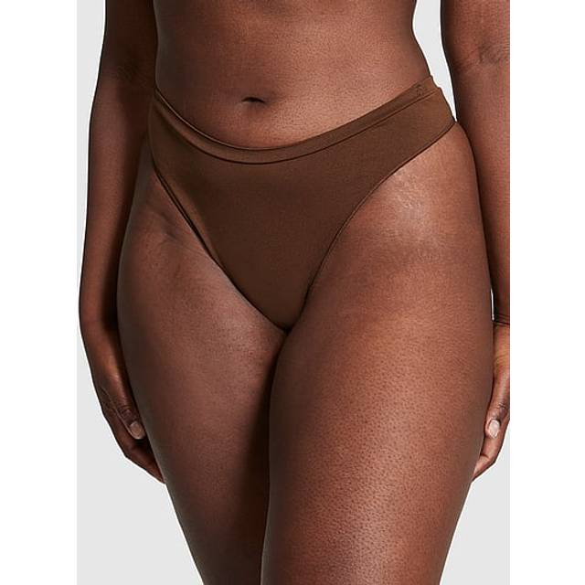 Victorias Secret PINK Ganache Nude Seamless High Leg Thong Knickers - ganache nude - MEDIUM