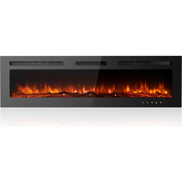 Carwyn Recessed Wall Mounted Electric Fire with Crystal and Log Set - Powder coated (43cm H x 153cm W x 10cm D)