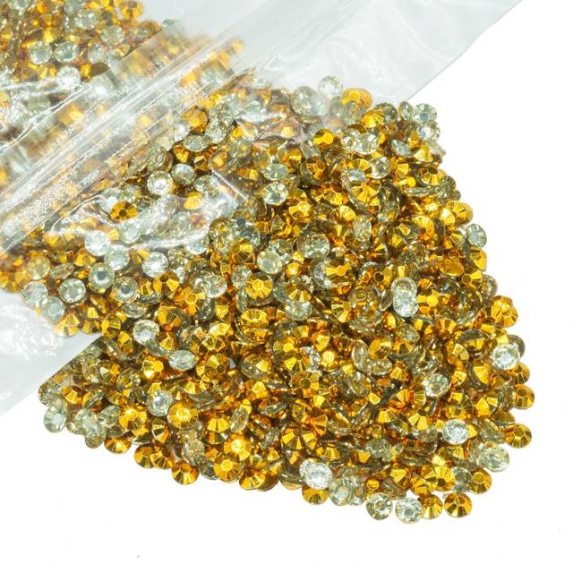 qiipii 5000PCS 4mm Bright Gold Resin Rhinestones for Crafts Clear Golden Flatback Jelly Rhinestones Bulk SS16 Non-Hotfix Golden Stones Diamonds Crysta