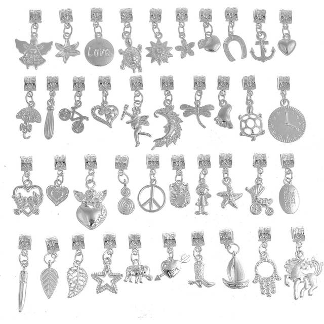 RUBYCA 40Pcs Tibetan White Silver Plated Metal Connector Bails Mix Bead Pendant Charm Bracelet 201