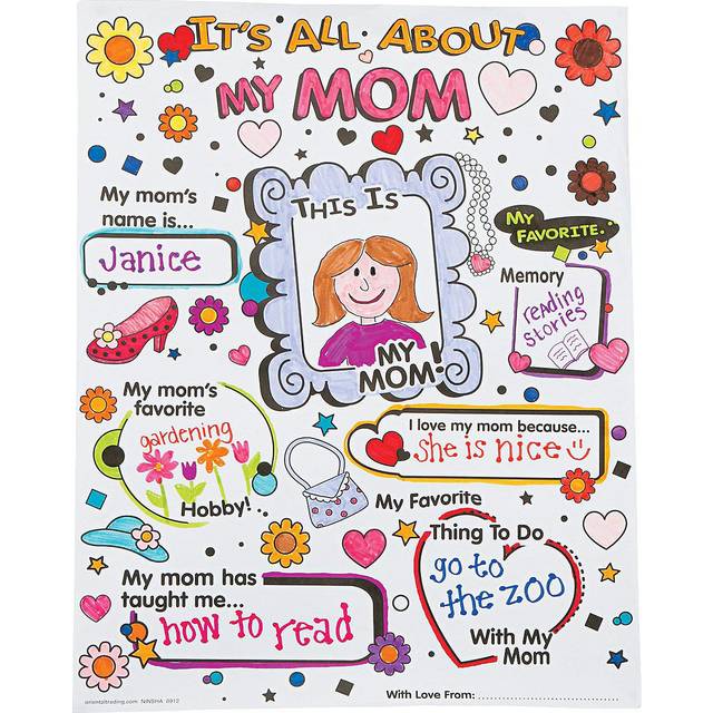 Fun Express Color Your Own All About Mom Poster  30 Piece Class Pack  Crafts for Mother's Day