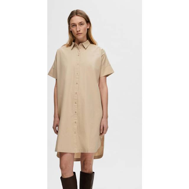 Selected FEMME - Klänning slfBlair 2/4 Short Shirt Dress - Beige