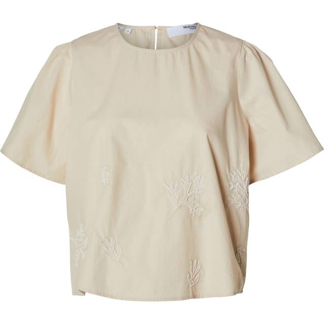 Selected Femme - SLFMelli SS O-neck Top - Topp - Sandshell - 34