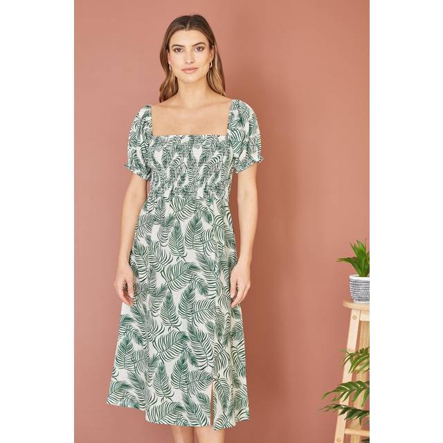 Yumi Women's Cotton Palm Print Midi Dress New Look - UK 10
