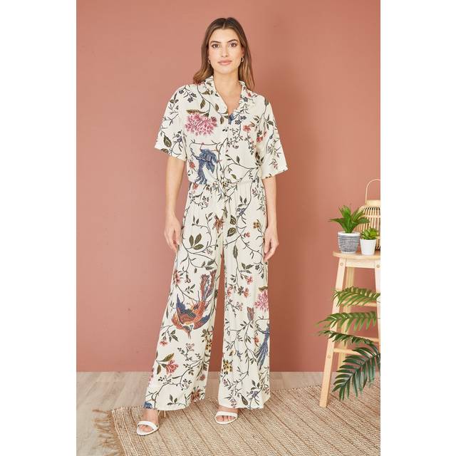 Yumi Women's White Floral Crane Print Trousers New Look - UK 10