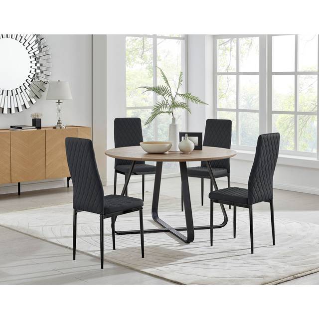 Santorini Brown Round Dining Table And 4 Milan Black Leg Chairs - One Size