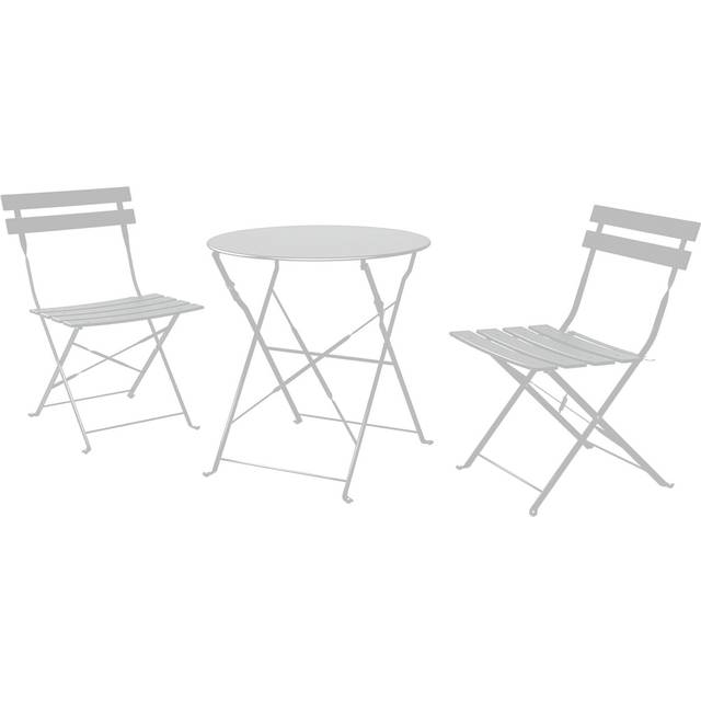 Grey Plain 3 Piece Garden Folding Chairs Table Bistro Furniture Set
