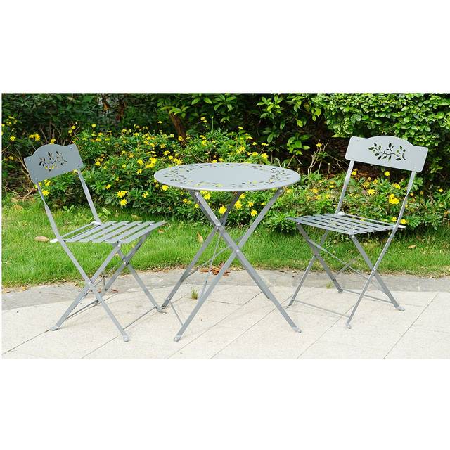 Leaf 3 Pcs Garden Folding Chairs Table Bistro Furniture Set - Grey Leaf