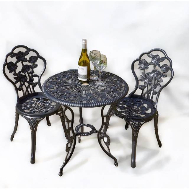 Set of 3 Cast Iron Bistro Table And Chair - Grey - One Size