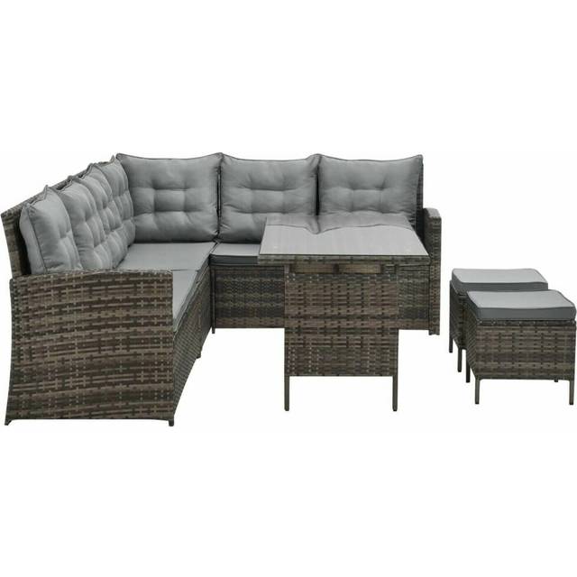 Evre Brown Monroe 8 Seater Garden Rattan Furniture Corner Dining Set With Table Sofa Bench Stool - One Size