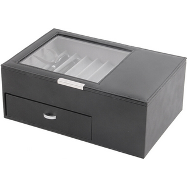 13 Grid Wooden Pen Display Storage Box Luxury 2 Layer PU Pen Case Transparent Window Stationery Case Pen-Collection B