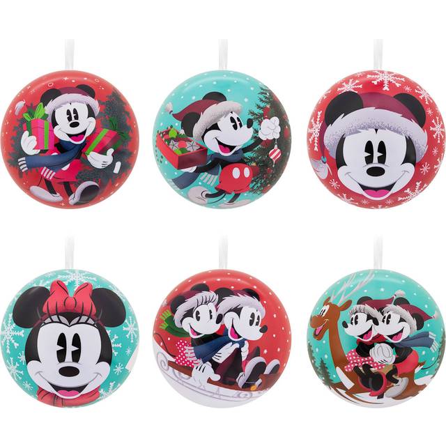 Hallmark Disney Mickey Mouse and Disney Minnie Mouse Tin Ball Christmas Ornaments  Set of 12