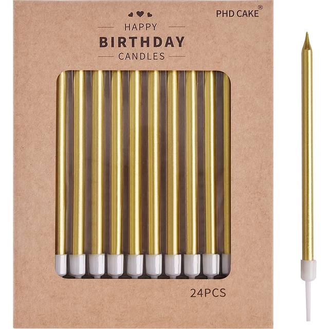 PHD CAKE 24Count Gold Long Thin Metallic Birthday Candles  Cake Candles  Birthday Parties  Wedding Decorations  Party Candles