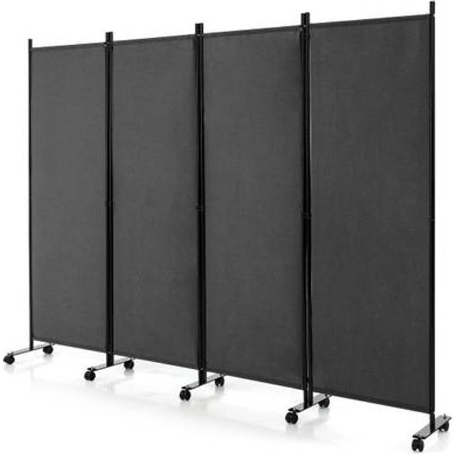 4-Panel Folding Room Divider with Wheels for Living Room Bedroom-Grey