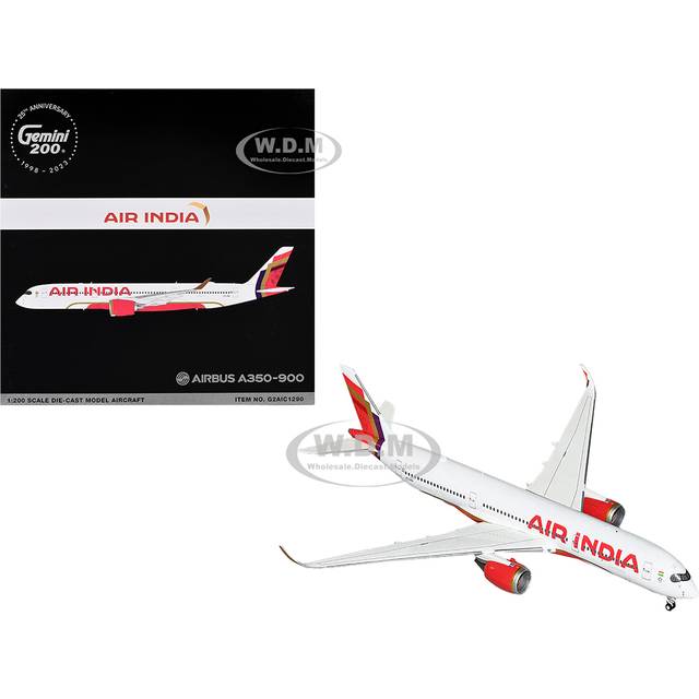 Airbus A350-900 Commercial Aircraft &#34;Air India&#34; (VT-JRH) White with Striped Tail &#34;Gemini 200&#34; Series 1/200 Diecast Model Airplane by GeminiJets