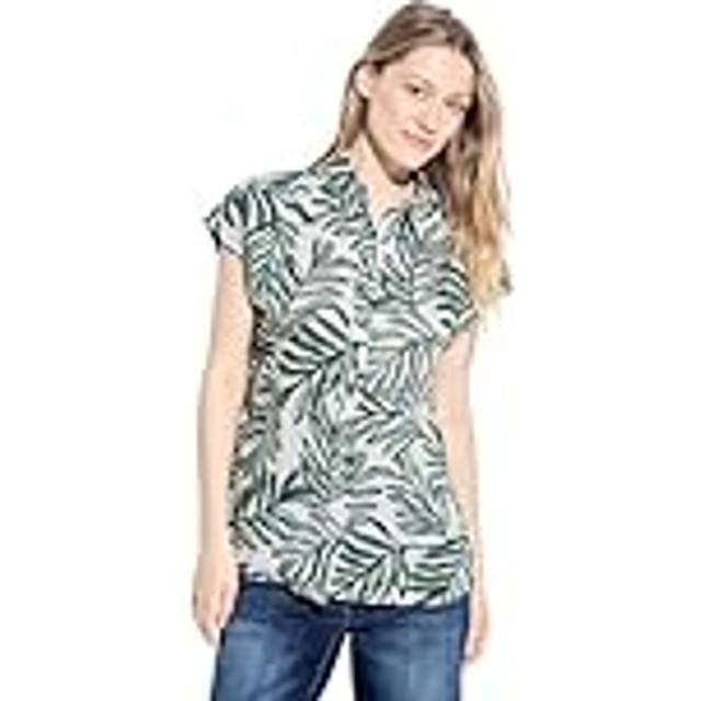 Cecil dam linne_small Leafs blus, Stark khaki, L