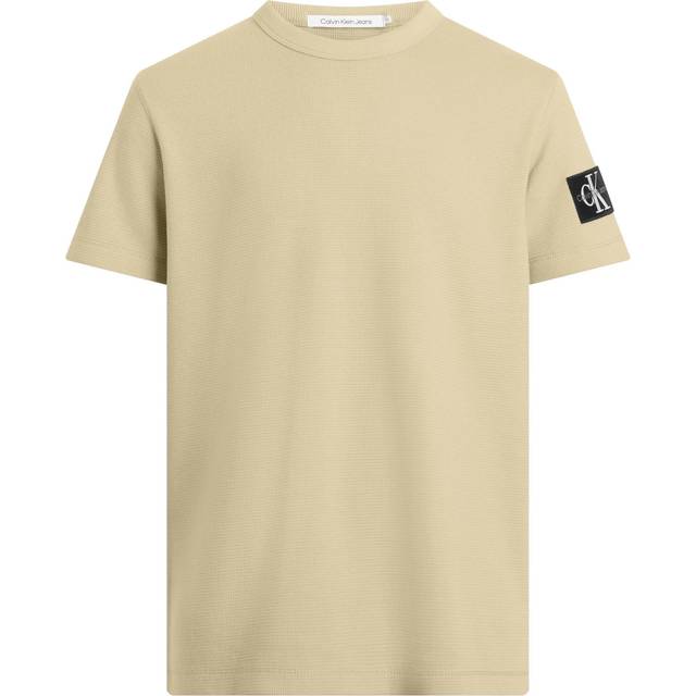 Calvin Klein Jeans – Beige, våfflad t-shirt med märkeslogga-Naturlig