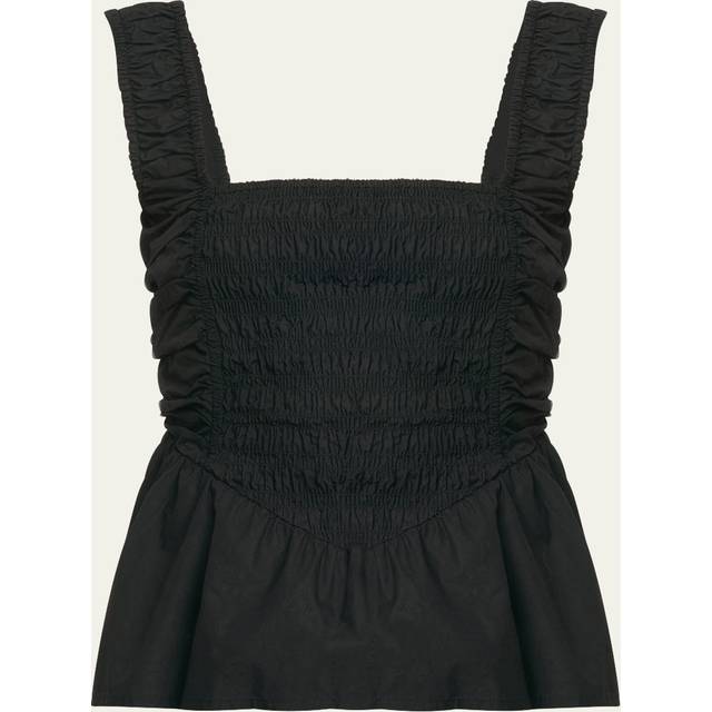 Ganni Cotton Poplin Smock Strap Blouse Dam Långärmade Blusar Stl. 44 - Från Magasin - Black (44)
