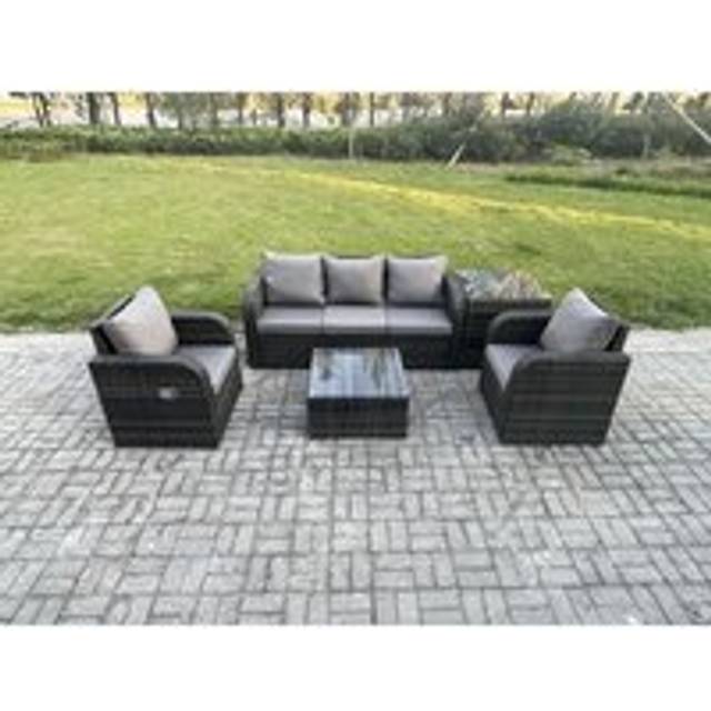 Garden Furniture Sets 5 Seater Wicker Rattan Furniture Patio Sofa Sets with Reclining Chair 3 Seater Sofa Side Table - Dark Grey - One Size