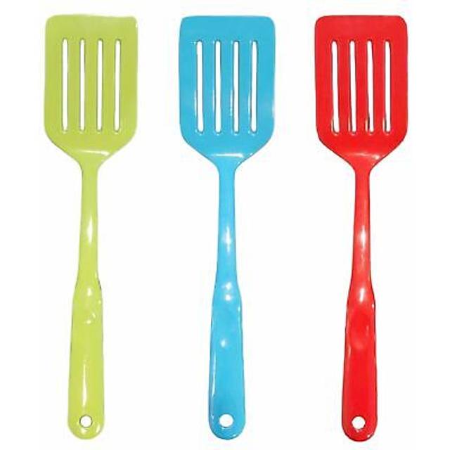 Handy Housewares 125 Long Handled Colorful Melamine Slotted Cooking Turner Spatula 3 Pack  All 3 Colors