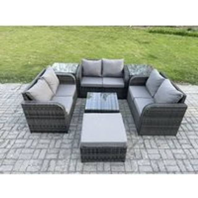 Outdoor Garden Furniture Sets 7 Seater Wicker Rattan Furniture Sofa Sets with Square Coffee Table Love seat Sofa Big Footstool 2 Side Tables - Fimous