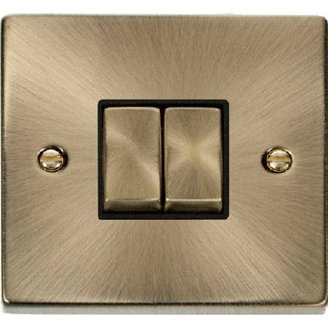Click Deco 2 Gang 2 Way Ingot 10AX Switch Antique Brass Black Inserts