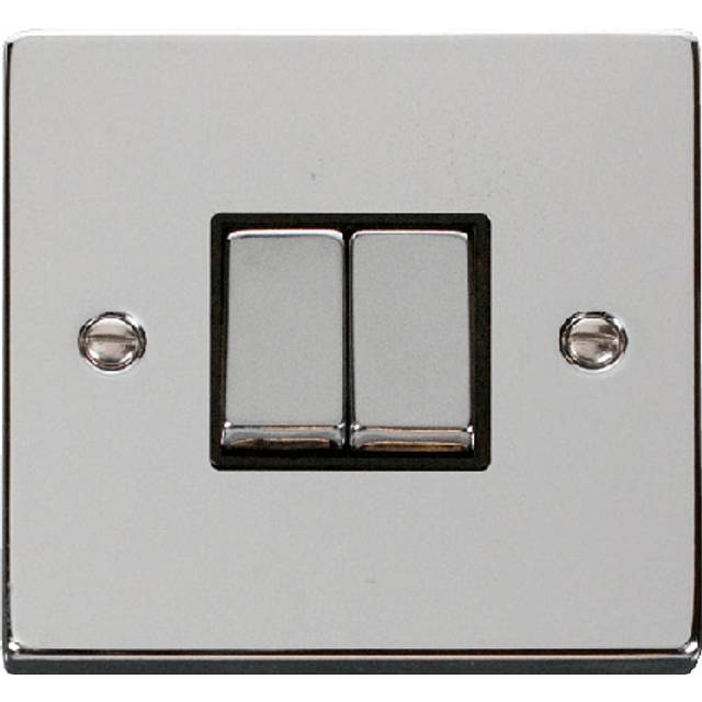 Click Deco 2 Gang 2 Way Ingot 10AX Switch Polished Chrome Black Inserts